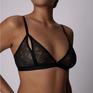 NWT Black “Spider” Lace Triangle Bralette with Cutouts